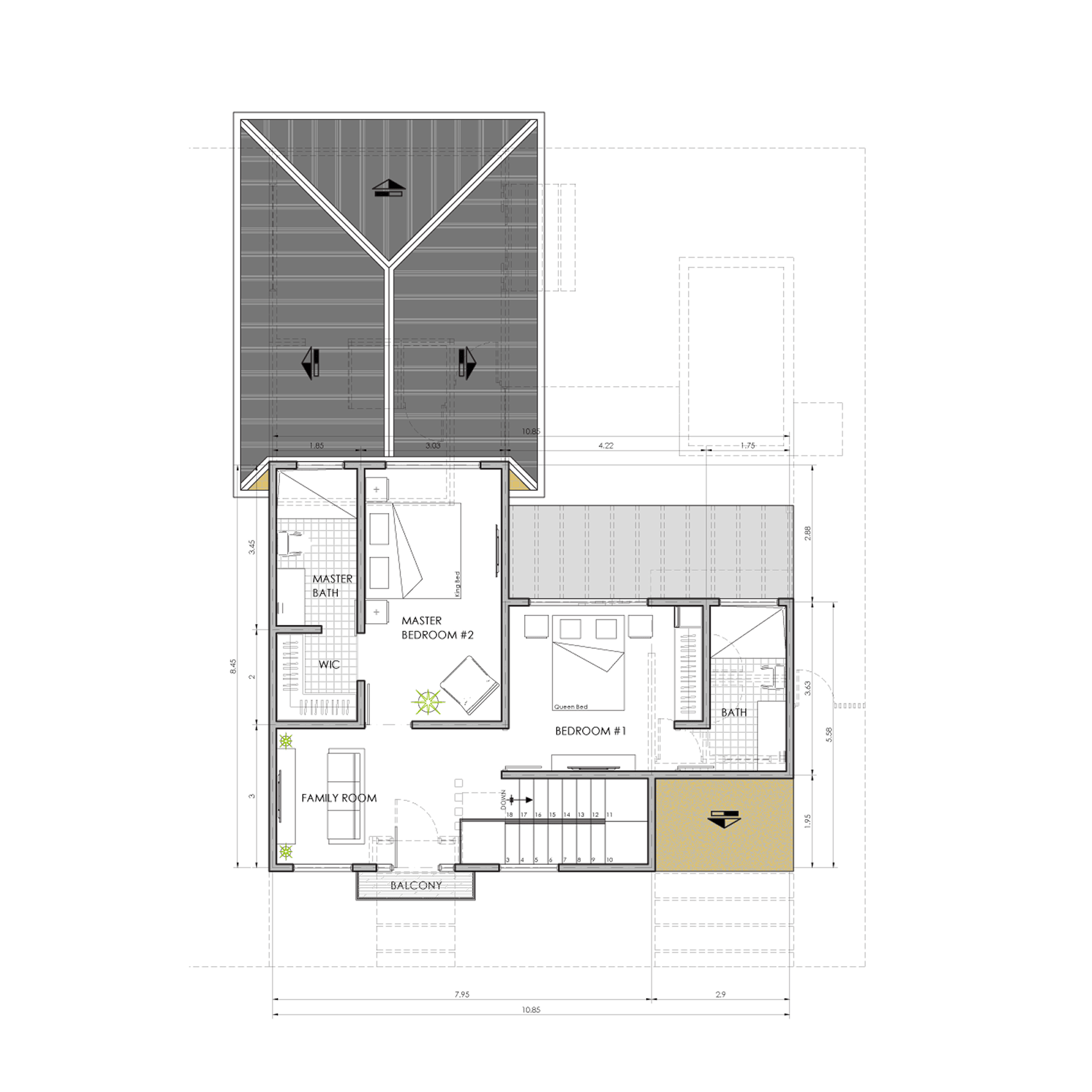 Sanctuary Boutique Residences Model Home A 3-bedroom floor plan, 684.92 sq ft second floor with private pool, Golfito Costa Rica