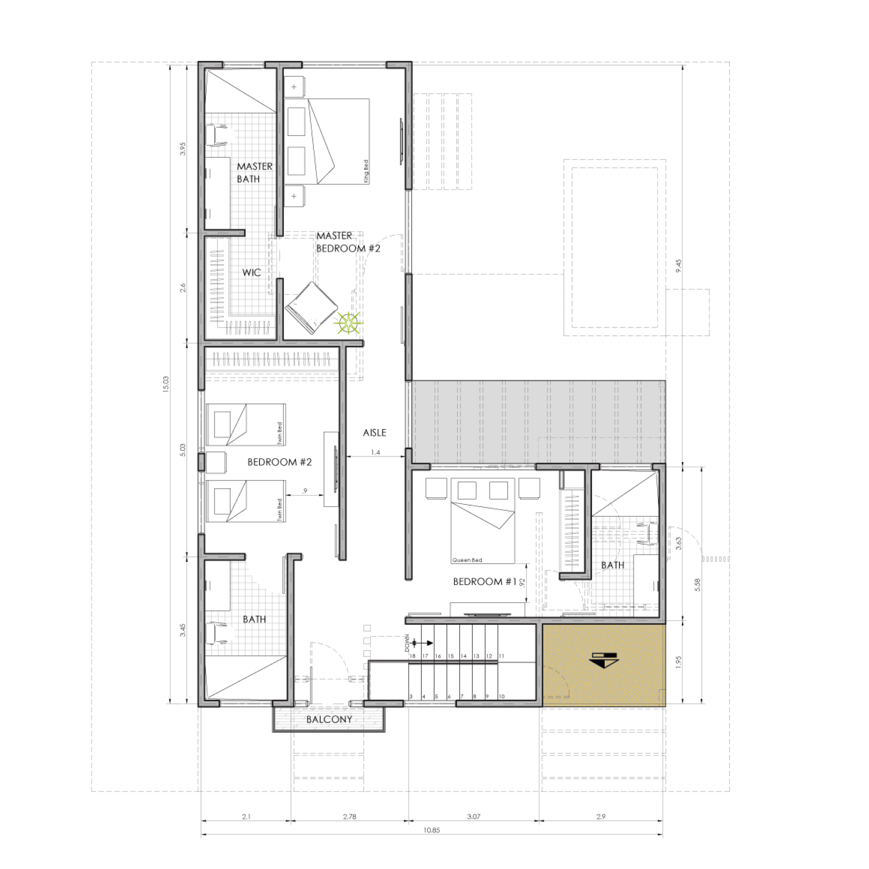 Sanctuary Boutique Residences Model Home A 4-bedroom flex floor plan, second floor layout, Golfito Costa Rica